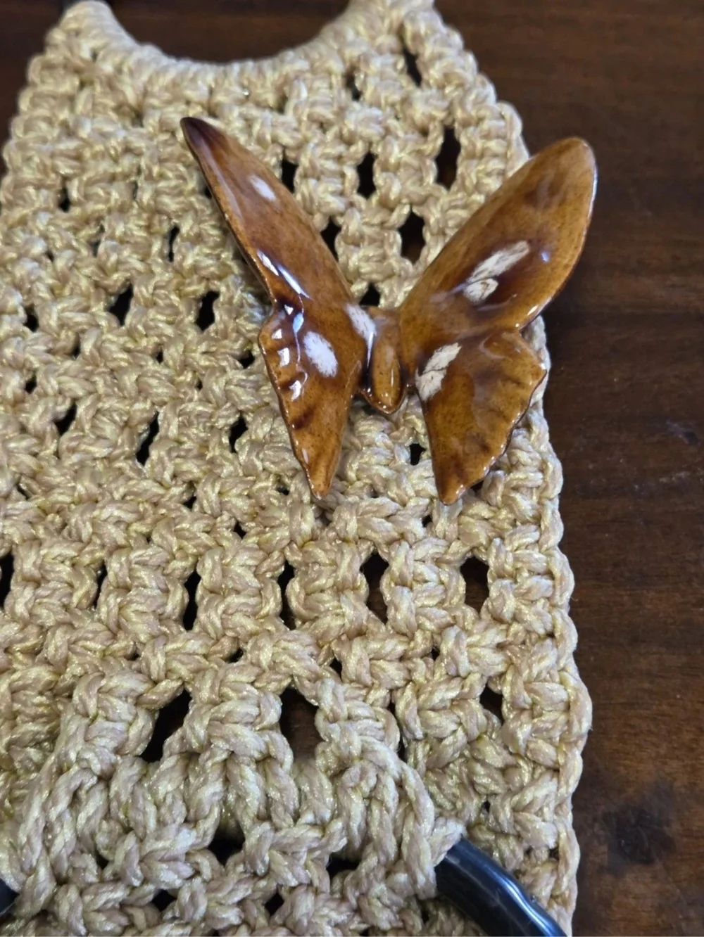 macrame guest towel holder, Butterfly, Boho, 70s Vibe, Vintage Handmade